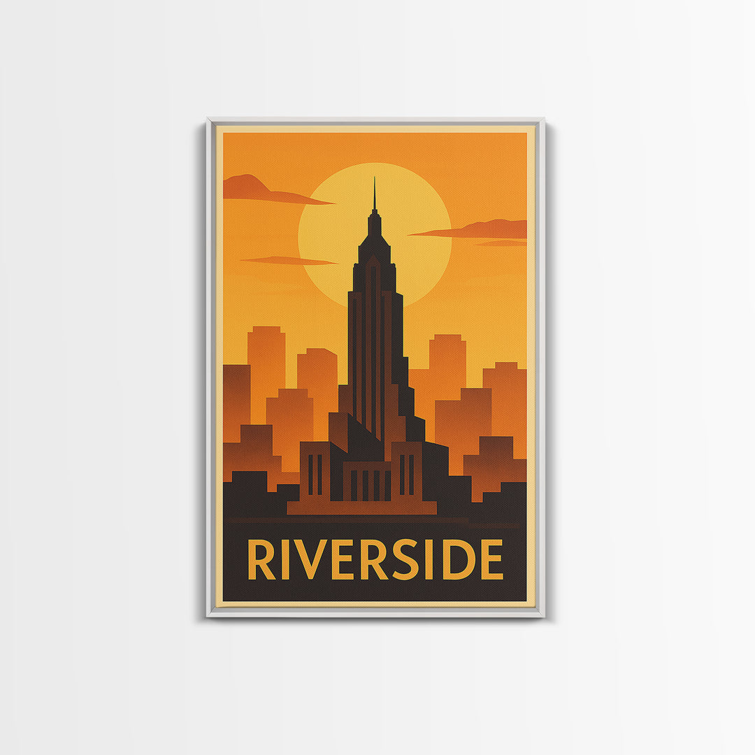Riverside Travel Poster, Canvas Print, Warm Sunset Silhouette Art, Riverside Art Print, Modern Wall Decor, Travel Art Print, Home Decor
