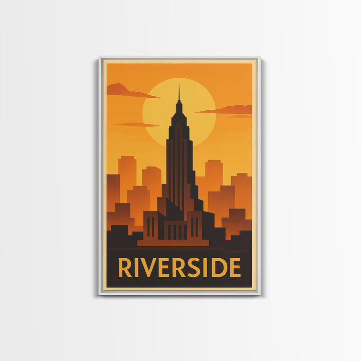 Riverside Travel Poster, Canvas Print, Warm Sunset Silhouette Art, Riverside Art Print, Modern Wall Decor, Travel Art Print, Home Decor