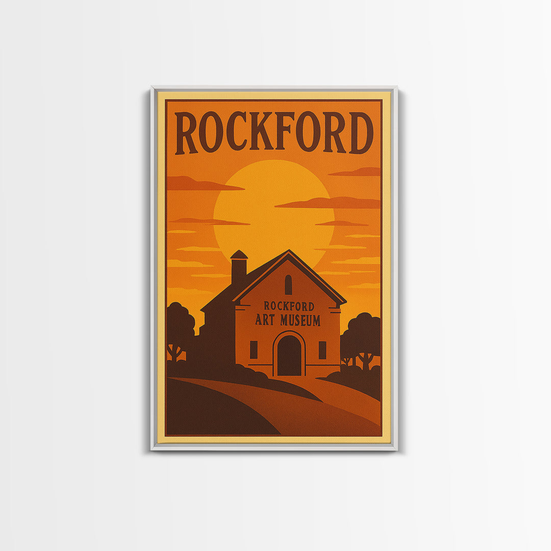 Rockford Illinois Travel Poster, Framed Canvas Print, Gold Art Deco Poster Art, Rockford City Art, City Illustration, Vintage City Poster