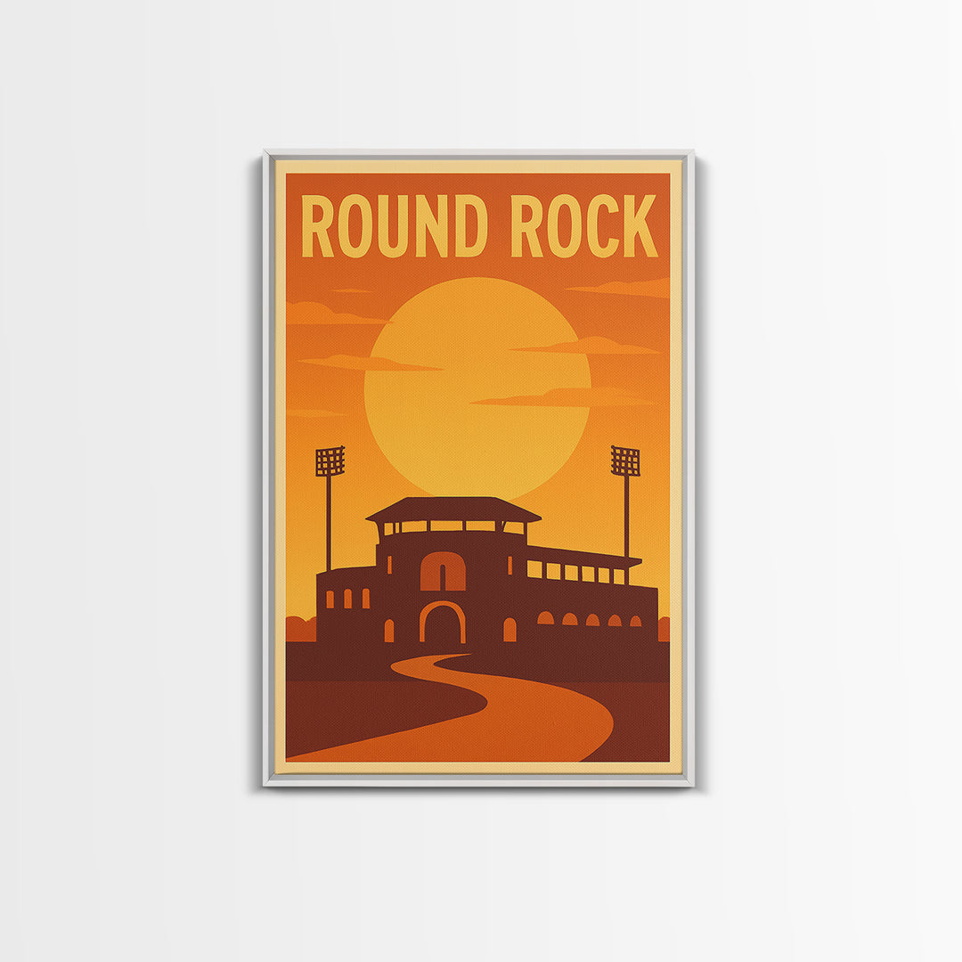 Round Rock Texas Travel Poster, Canvas Print, Gold Art Deco Poster Art, Round Rock City Art, City Illustration, Art Print, Travel Wall Art