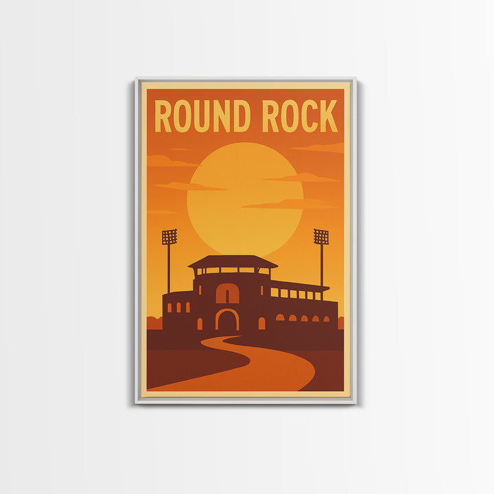Round Rock Texas Travel Poster, Canvas Print, Gold Art Deco Poster Art, Round Rock City Art, City Illustration, Art Print, Travel Wall Art