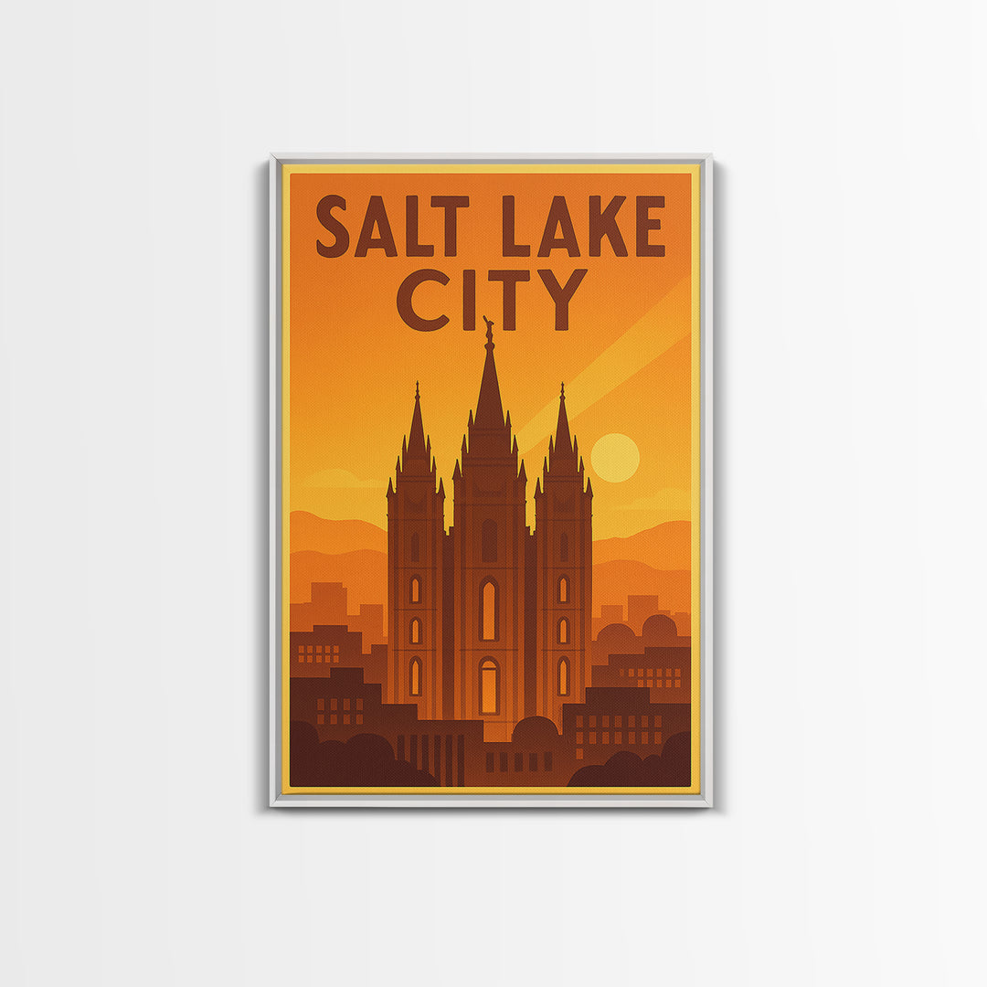 Salt Lake City Utah Travel Poster, Canvas Print, Gold Art Deco Poster Art, Salt Lake City City Art, Wall Decor, Mid Century Wall Art
