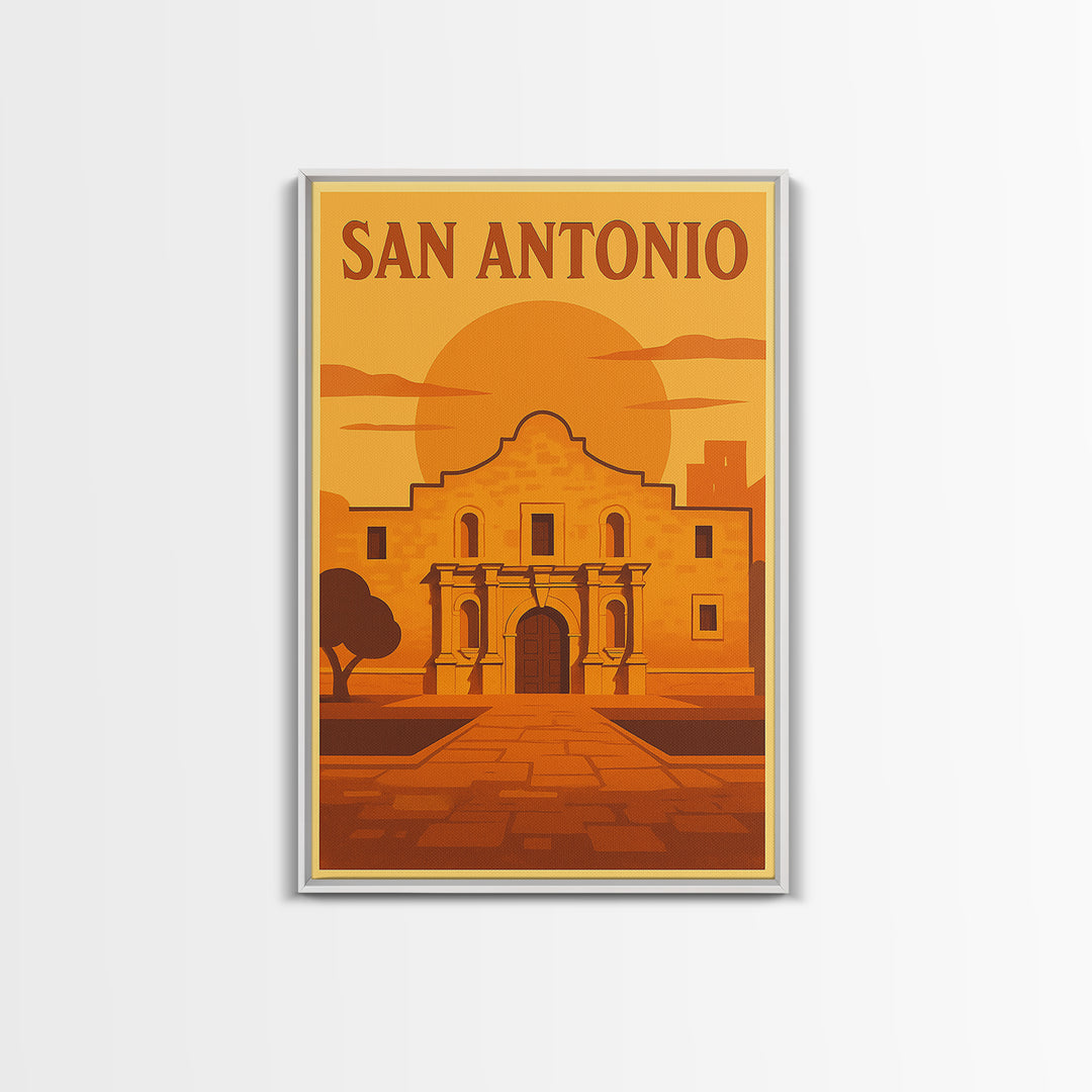 San Antonio Texas Travel Poster, Canvas Print, Warm Sunset Silhouette Art, San Antonio Travel Art, Travel Poster Art, Vintage City Art