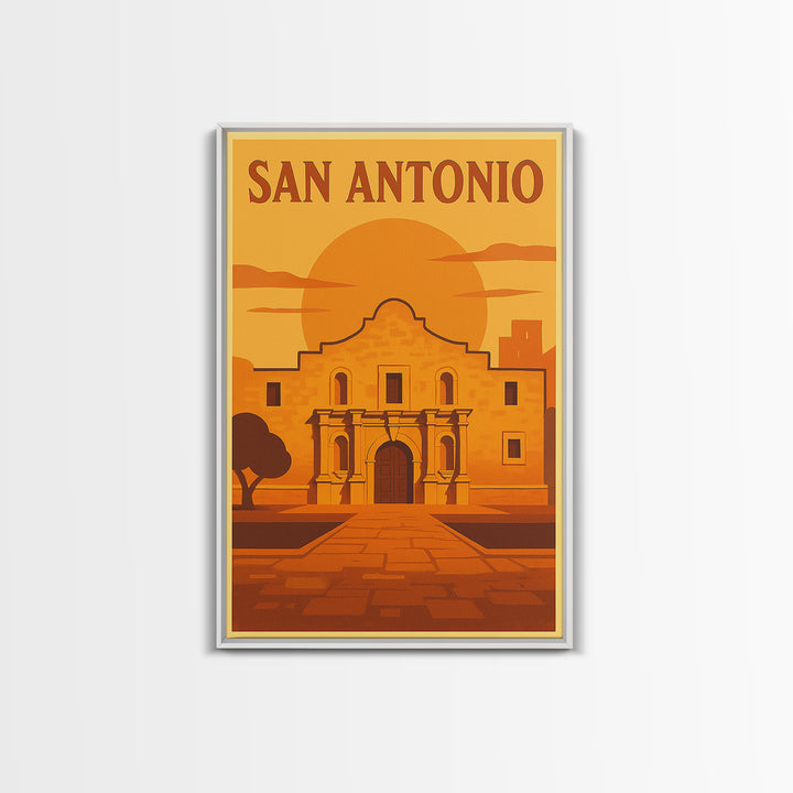 San Antonio Texas Travel Poster, Canvas Print, Warm Sunset Silhouette Art, San Antonio Travel Art, Travel Poster Art, Vintage City Art