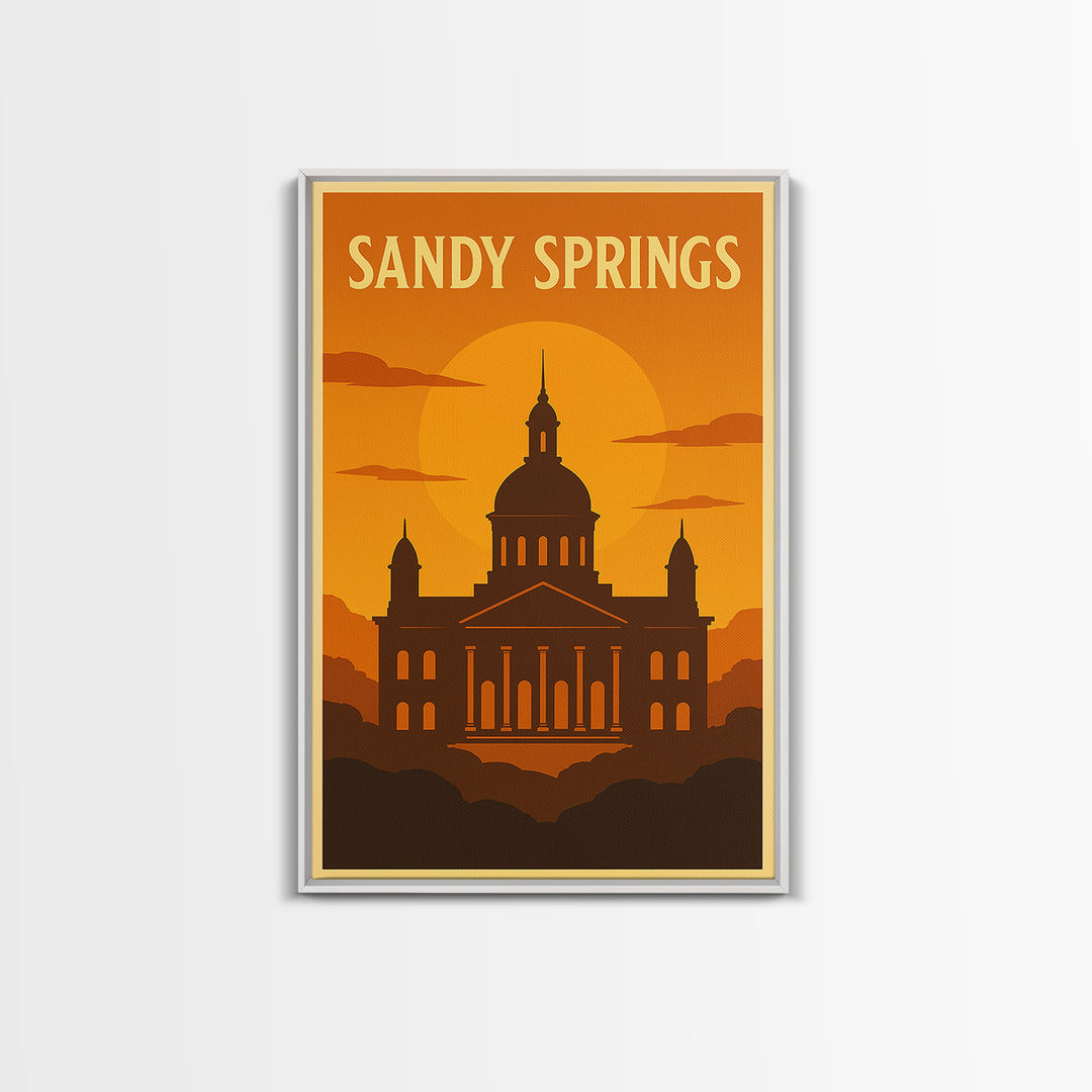 Sandy Springs Georgia Travel Poster, Canvas Print, Warm Sunset Silhouette Art, Sandy Springs Wall Art, Travel Poster Set, City Poster
