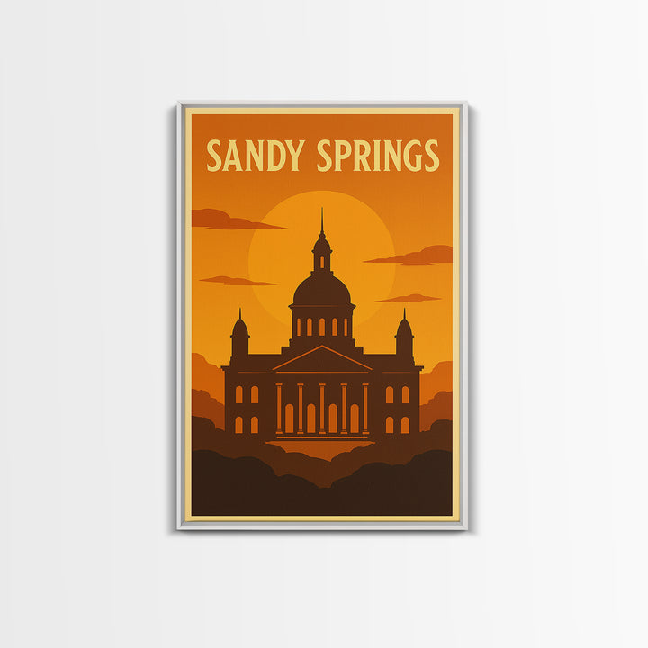 Sandy Springs Georgia Travel Poster, Canvas Print, Warm Sunset Silhouette Art, Sandy Springs Wall Art, Travel Poster Set, City Poster