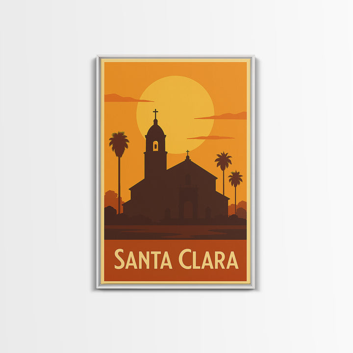 Santa Clara Travel Poster, Framed Canvas Print, Gold Art Deco Poster Art, Santa Clara Art Print, Travel Art Print, Home Office Decor