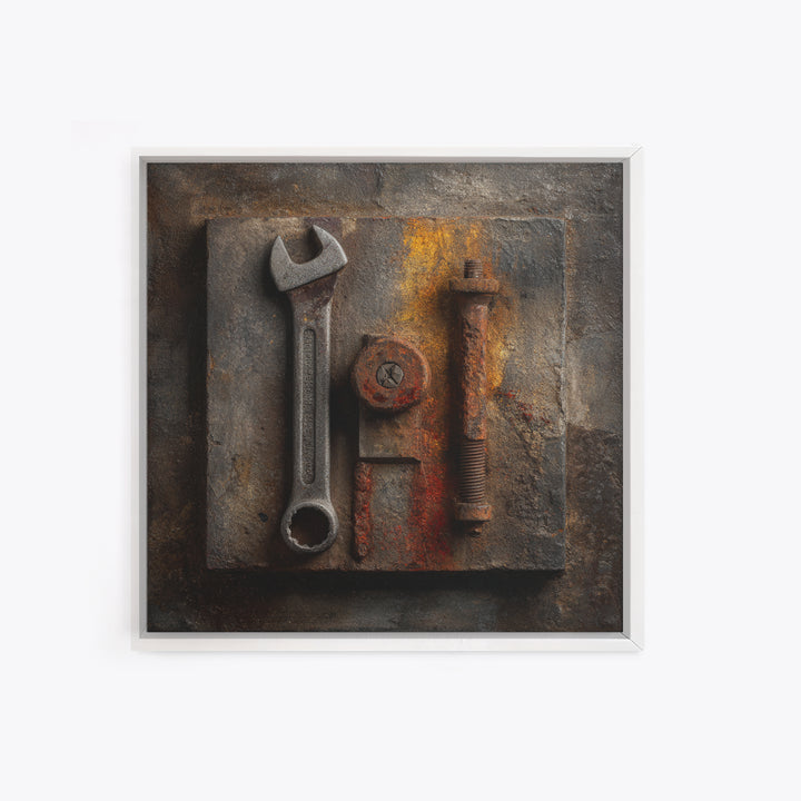 Wrench and Bolts Arranged Like Old Master Canvas Print, Garage Art, Car Wall Art, Garage Decor, Motor, Fathers Day Art, GAR-1x1-18