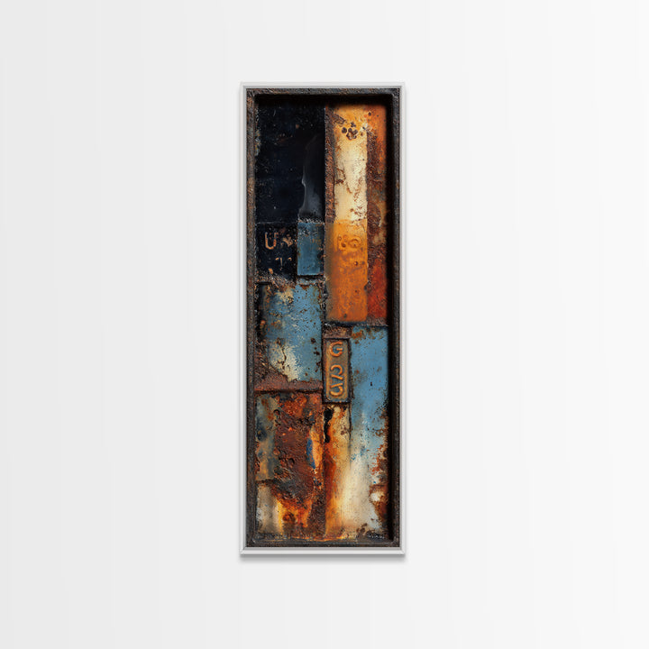 Rusty License Plate Collage Framed Canvas Print, Garage Art, Luxury Decor, Garage Decor, Fine Art, Motor, Large Wall Art, GAR-1x3-20