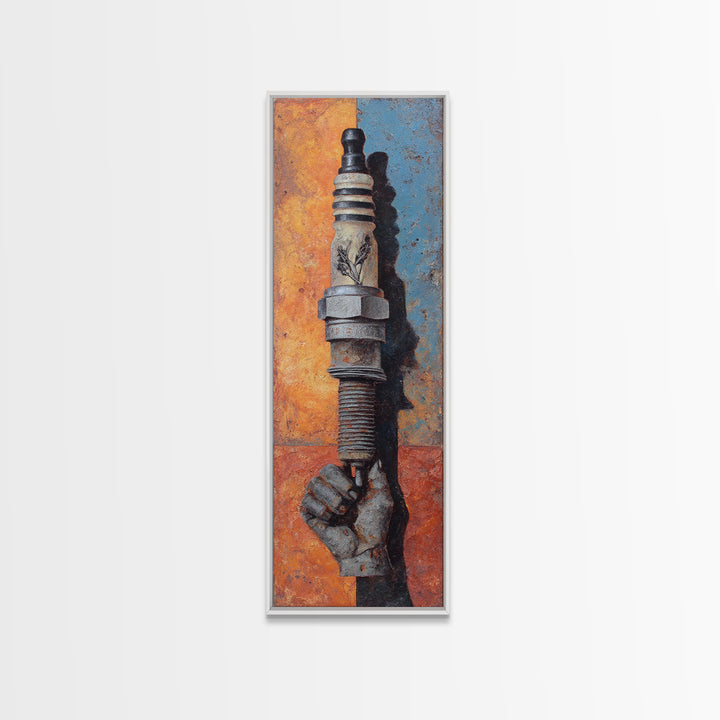 Spark Plug Botanical Specimen Drawing Framed Canvas Print, Garage Art, Sports Posters, Garage Decor, Fine Art, Motor, GAR-1x3-58