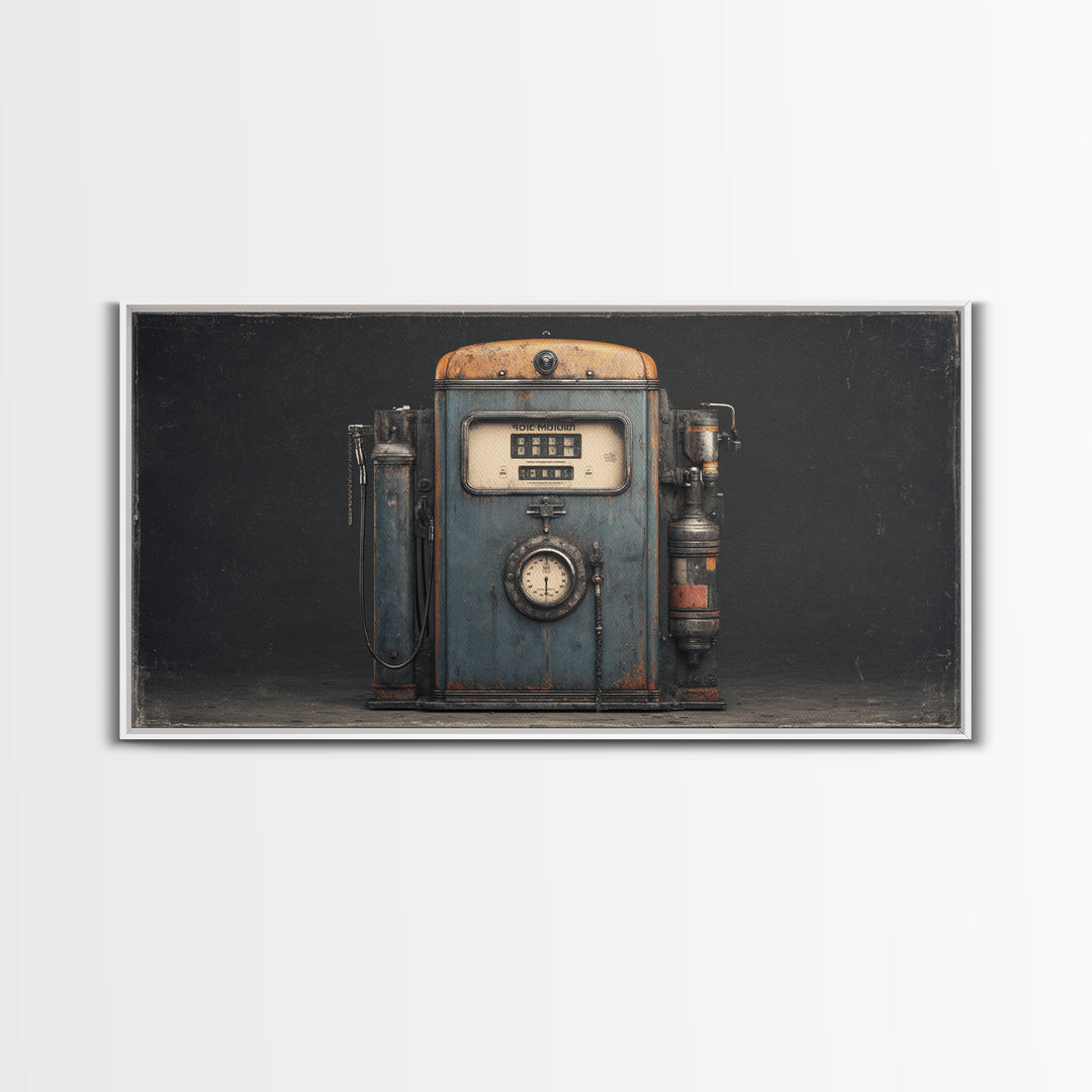 Retro Gas Pump Illustration Framed Canvas Print, Garage Art, Home Decor, Garage Decor, Fine Art, Motor, Man Cave Decor, GAR-2x1-1