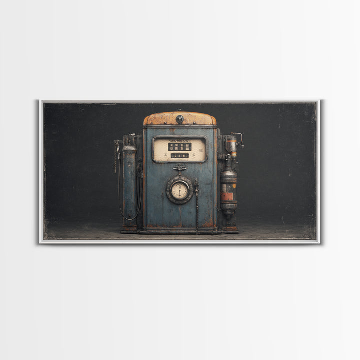 Retro Gas Pump Illustration Framed Canvas Print, Garage Art, Home Decor, Garage Decor, Fine Art, Motor, Man Cave Decor, GAR-2x1-1