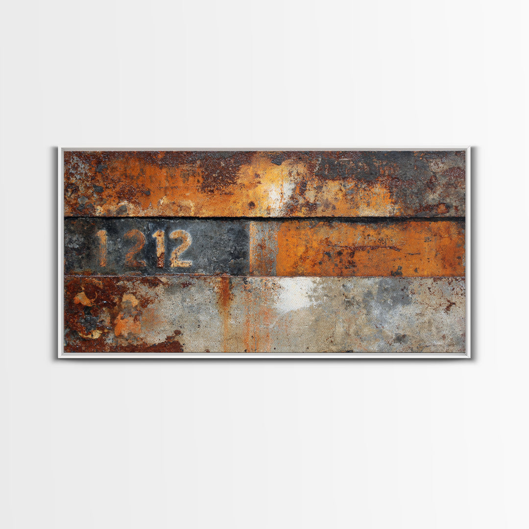 Rusty License Plate Collage Framed Canvas Print, Garage Art, Minimalist Decor, Garage Decor, Fine Art, Motor, Metal Art, GAR-2x1-28