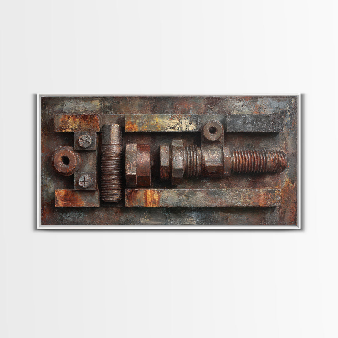 Steel and Rust Texture Abstract Panel Framed Canvas Print, Garage Art, Car Decor, Garage Decor, Motor, Game Room Decor, GAR-2x1-43