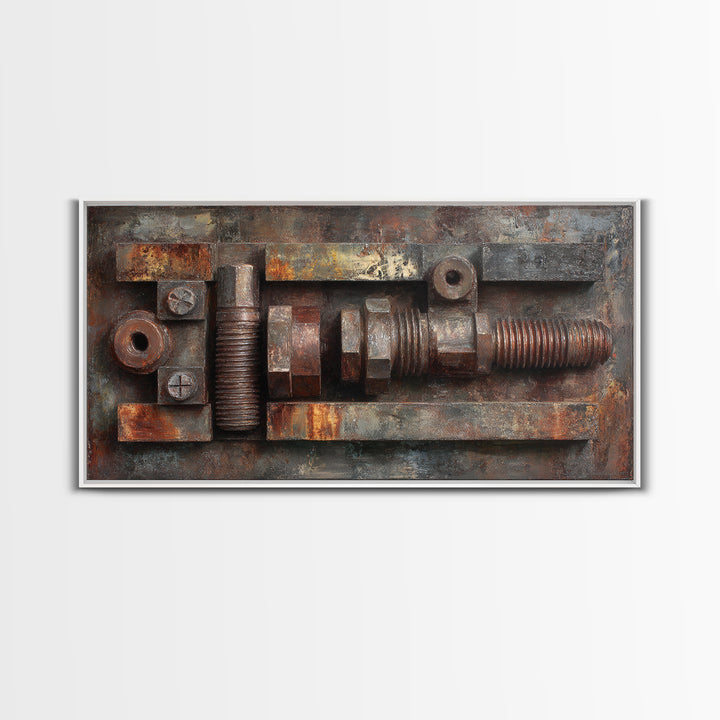 Steel and Rust Texture Abstract Panel Framed Canvas Print, Garage Art, Car Decor, Garage Decor, Motor, Game Room Decor, GAR-2x1-43