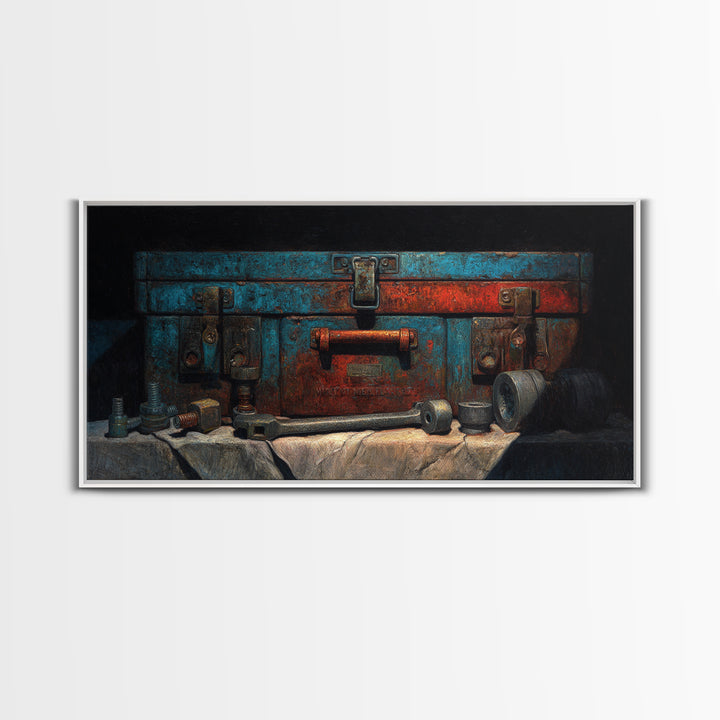 Old Toolbox with Oil Stained Rag Still Canvas Print, Garage Art, Garage Art Poster Download, Garage Decor, Abstract Art, Motor, GAR-2x1-71