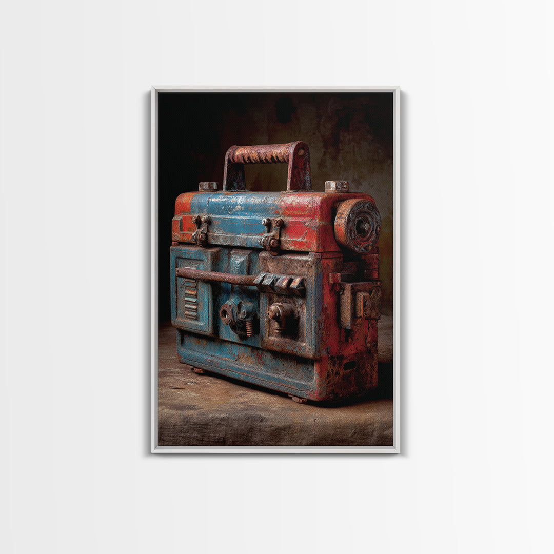 Old Toolbox with Oil Stained Rag Still Framed Canvas Print, Garage Art, Wall Decor, Garage Decor, Oil Painting, Motor, GAR-2x3-59