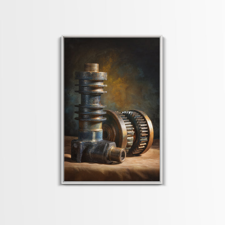 Camshaft and Gears Industrial Still Life Canvas Print, Garage Art, Garage, Garage Decor, Oil Painting, Motor, Tattoo Art, GAR-2x3-95