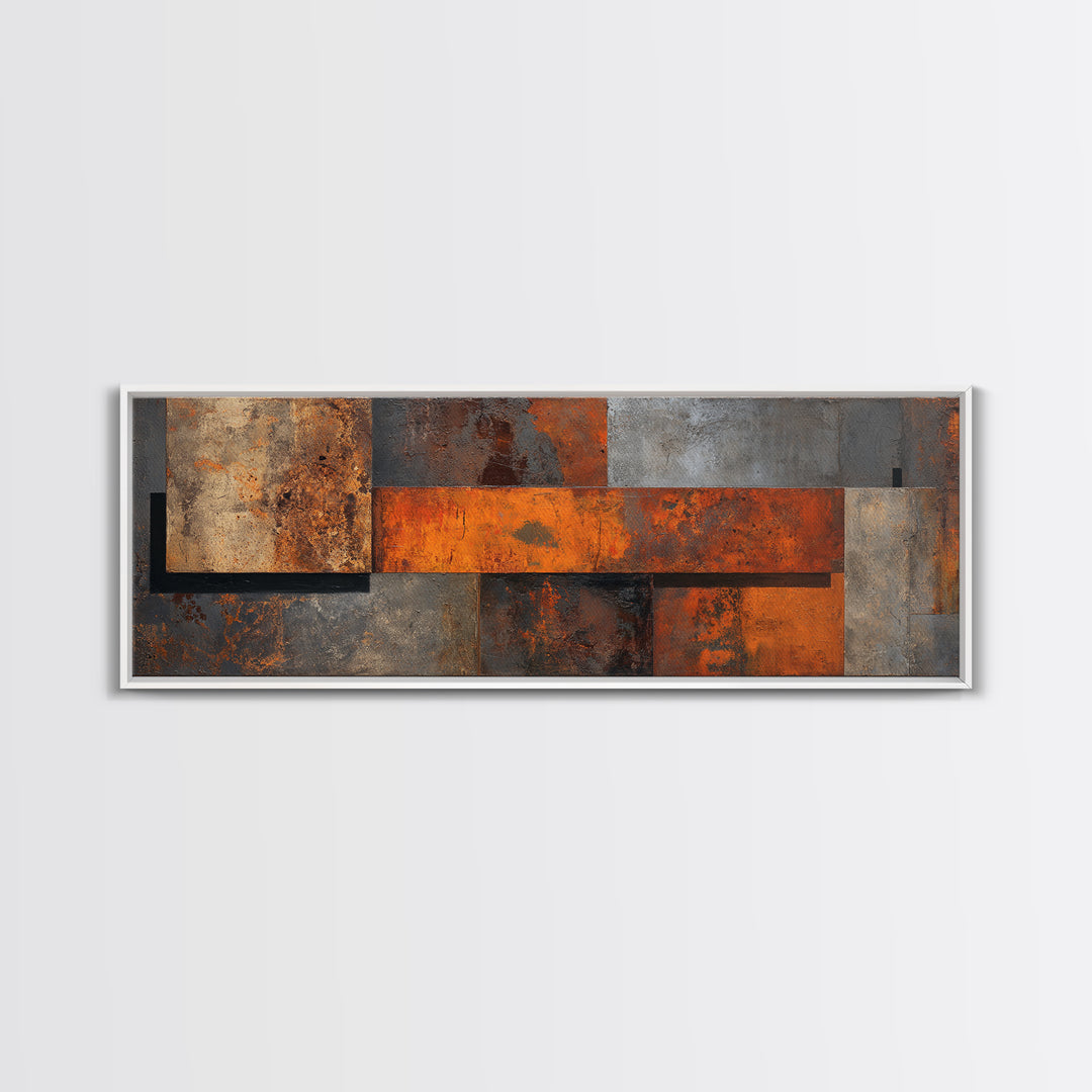 Steel and Rust Texture Abstract Panel Framed Canvas Print, Garage Art, Garage Art Poster, Garage Decor, Fine Art, Motor, GAR-3x1-15