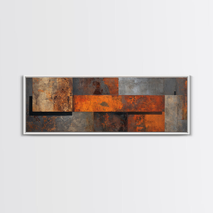 Steel and Rust Texture Abstract Panel Framed Canvas Print, Garage Art, Garage Art Poster, Garage Decor, Fine Art, Motor, GAR-3x1-15