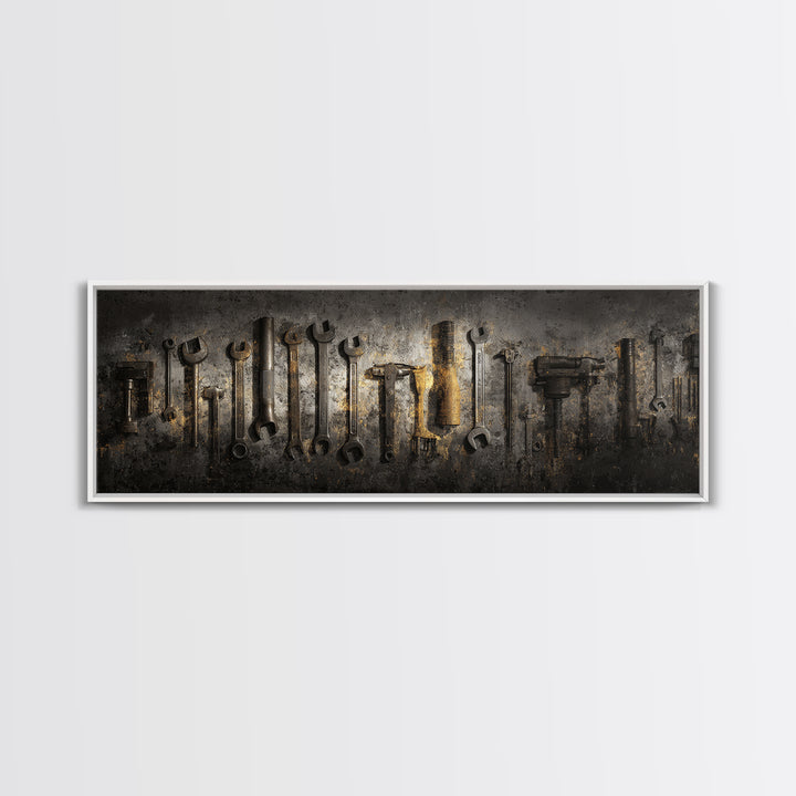 Garage Tool Silhouettes Arranged as Graphic Icons Canvas Print, Garage Art, Art, Garage Decor, Fine Art, Motor, Car Art, GAR-3x1-78