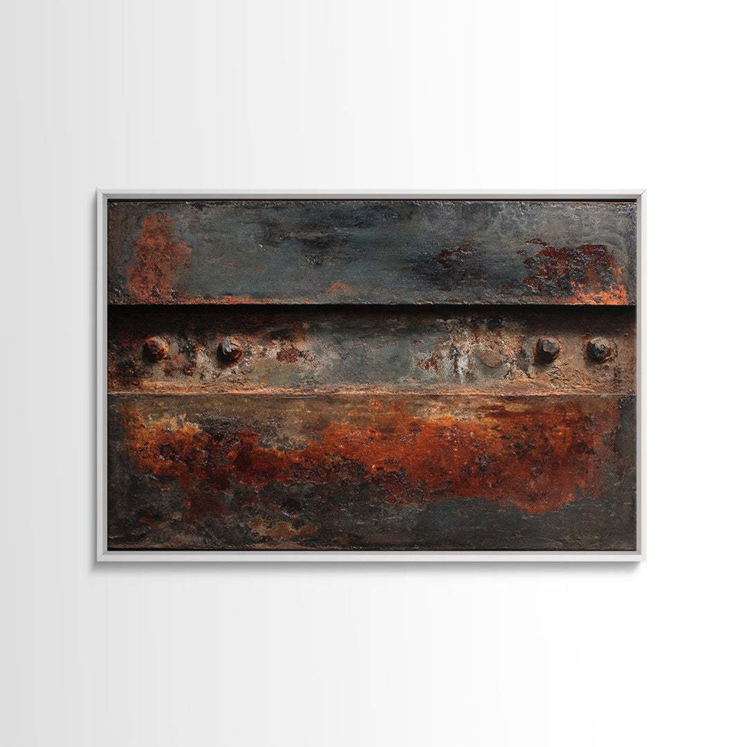 Steel and Rust Texture Abstract Panel Framed Canvas Print, Garage Art, Autumn Wall Art, Garage Decor, Fine Art, Motor, GAR-3x2-27