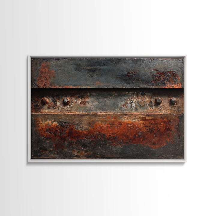 Steel and Rust Texture Abstract Panel Framed Canvas Print, Garage Art, Autumn Wall Art, Garage Decor, Fine Art, Motor, GAR-3x2-27