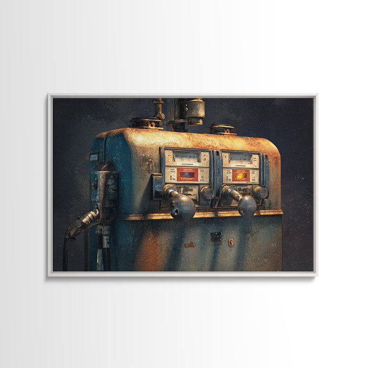 Retro Gas Pump Illustration Canvas Print, Garage Art, Industrial Wall Art, Garage Decor, Fine Art, Motor, Modern Decor, GAR-3x2-33