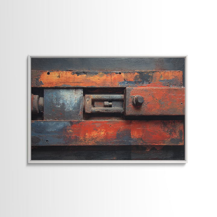 Steel and Rust Texture Abstract Panel Framed Canvas Print, Garage Art, Minimalist Decor, Garage Decor, Abstract Art, Motor, GAR-3x2-99