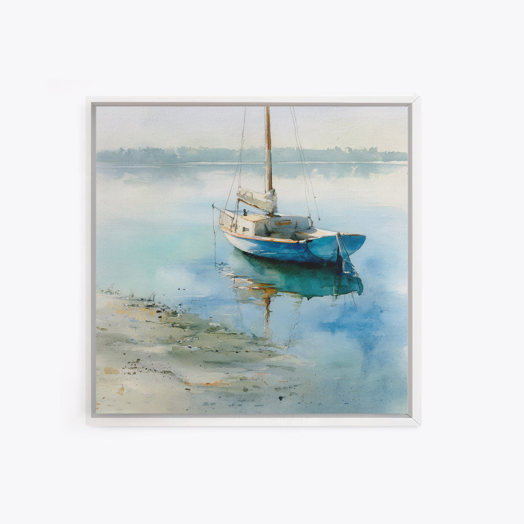 Soft Watercolor Sailboat on Quiet Water Canvas Print, Guest Bedroom Art, Pink Wall Art, Bedroom Decor, Fine Art, Guest, GBA-1x1-18
