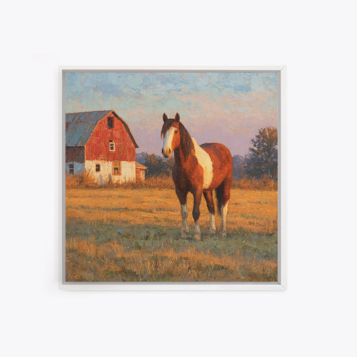 Quiet Horse Pasture at Sunset Framed Canvas Print, Guest Bedroom Art, Downloadable Prints, Bedroom Decor, Fine Art, Guest, GBA-1x1-21