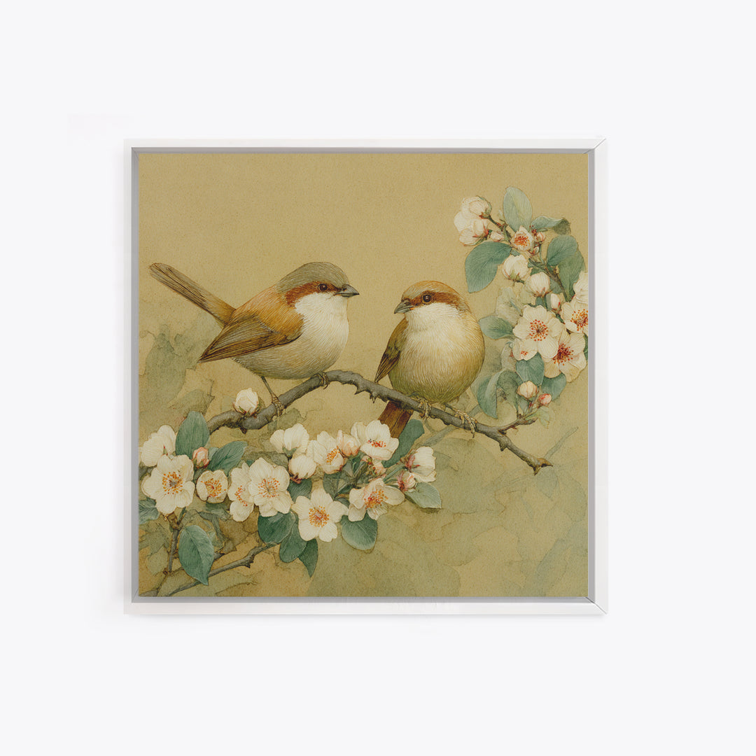 Small Bird Pair on Flowering Branch Canvas Print, Guest Bedroom Art, Funky Wall Art, Bedroom Decor, Watercolor Art, Guest, GBA-1x1-76