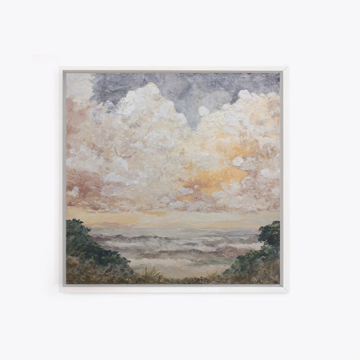 Romantic Cloudscape in Blush and Ivory Framed Canvas Print, Guest Bedroom Art, Statement Artwork, Bedroom Decor, Guest, GBA-1x1-83