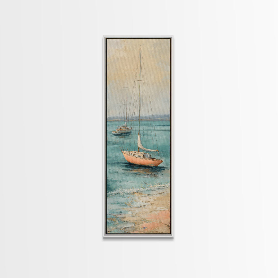 Soft Watercolor Sailboat on Quiet Water Framed Canvas Print, Guest Bedroom Art, Funky Wall Art, Bedroom Decor, Oil Painting, GBA-1x3-30