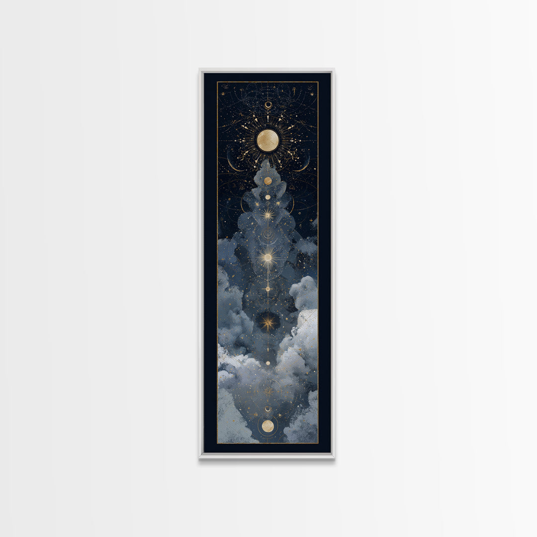 Minimal Moon and Stars Composition Framed Canvas Print, Guest Bedroom Art, Home Decor, Bedroom Decor, Fine Art, Guest, GBA-1x3-52