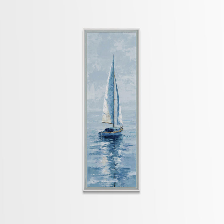 Soft Watercolor Sailboat on Quiet Water Framed Canvas Print, Guest Bedroom Art, Funky Wall Art, Bedroom Decor, Oil Painting, GBA-1x3-54