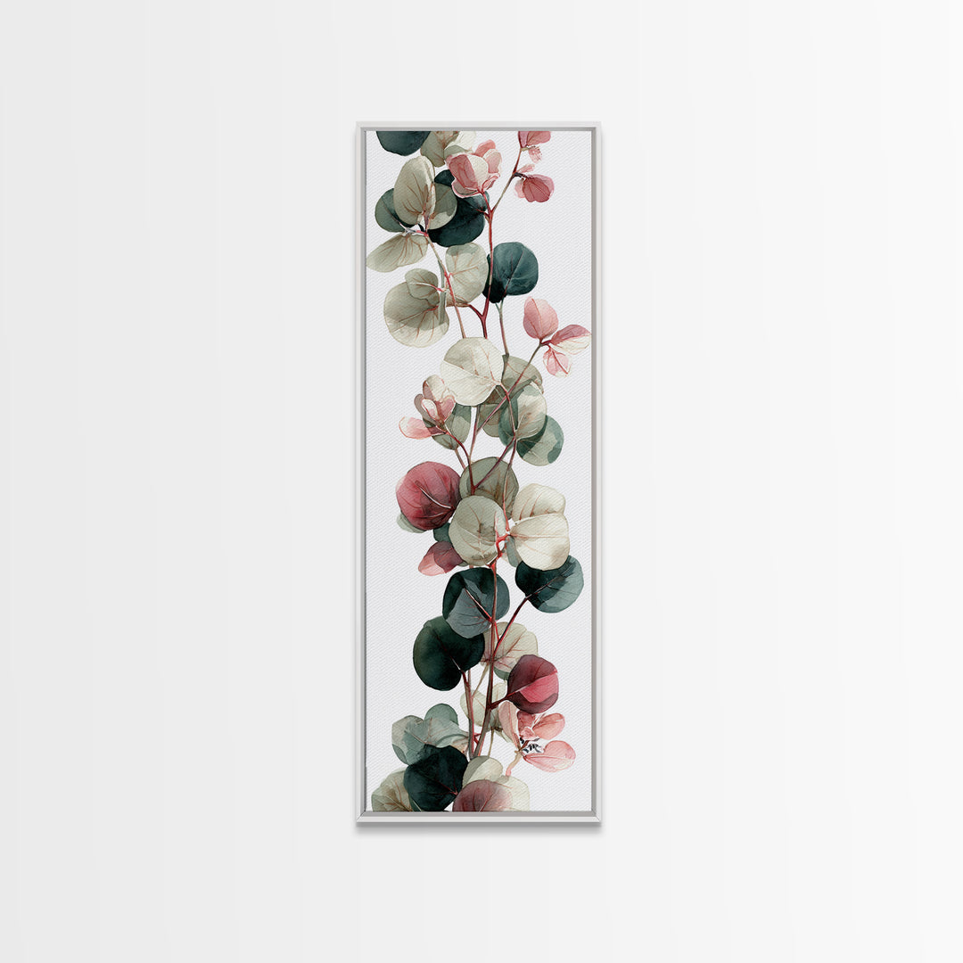 Calming Eucalyptus Watercolor Branches Framed Canvas Print, Guest Bedroom Art, Farmhouse Wall Art, Bedroom Decor, GBA-1x3-70