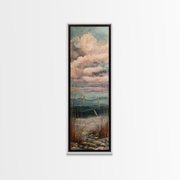 Romantic Cloudscape in Blush and Ivory Framed Canvas Print, Guest Bedroom Art, Bedroom Wall Decor, Bedroom Decor, Guest, GBA-1x3-71