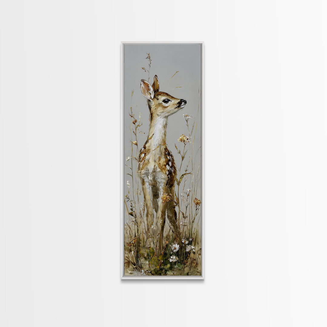Sunlit Meadow with Delicate Flowers Framed Canvas Print, Guest Bedroom Art, Cat Wall Art, Bedroom Decor, Oil Painting, Guest, GBA-1x3-75