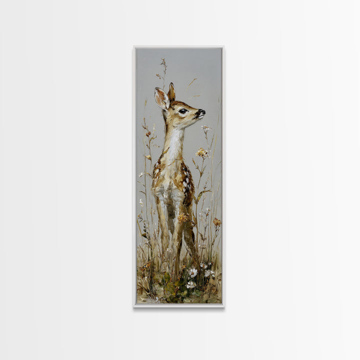 Sunlit Meadow with Delicate Flowers Framed Canvas Print, Guest Bedroom Art, Cat Wall Art, Bedroom Decor, Oil Painting, Guest, GBA-1x3-75