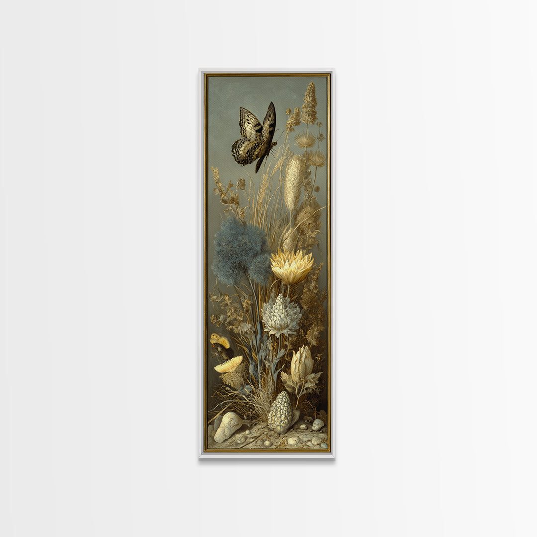 Garden Butterfly and Flowers Specimen Study Canvas Print, Guest Bedroom Art, Set of 3 Wall Art, Bedroom Decor, Guest, GBA-1x3-83