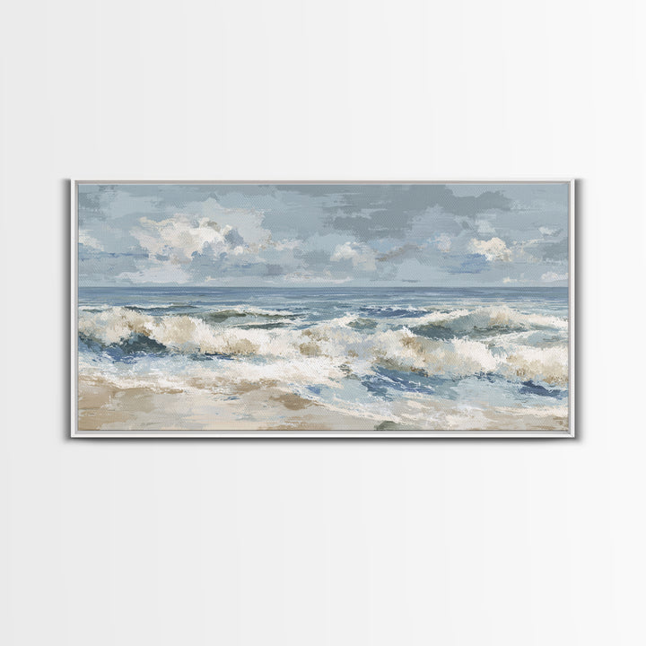 Coastal Dunes in Pale Blue and Sand Framed Canvas Print, Guest Bedroom Art, Home Decor, Bedroom Decor, Fine Art, Guest, GBA-2x1-1