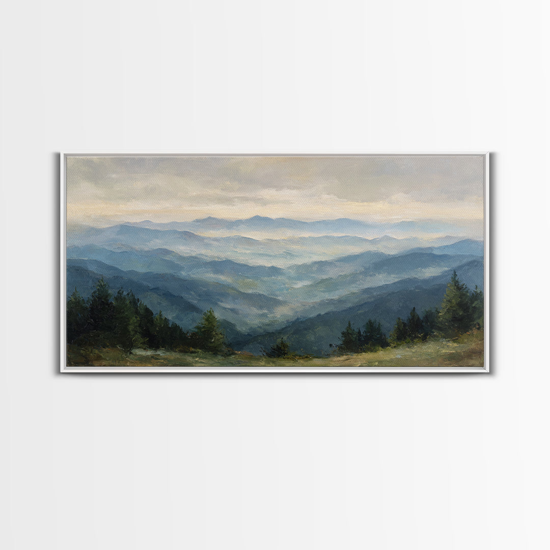 Soft Mountain Horizon Framed Canvas Print, Guest Bedroom Art, Bedroom Decor, Oil Painting, Guest, Above Bed Decor, GBA-2x1-3
