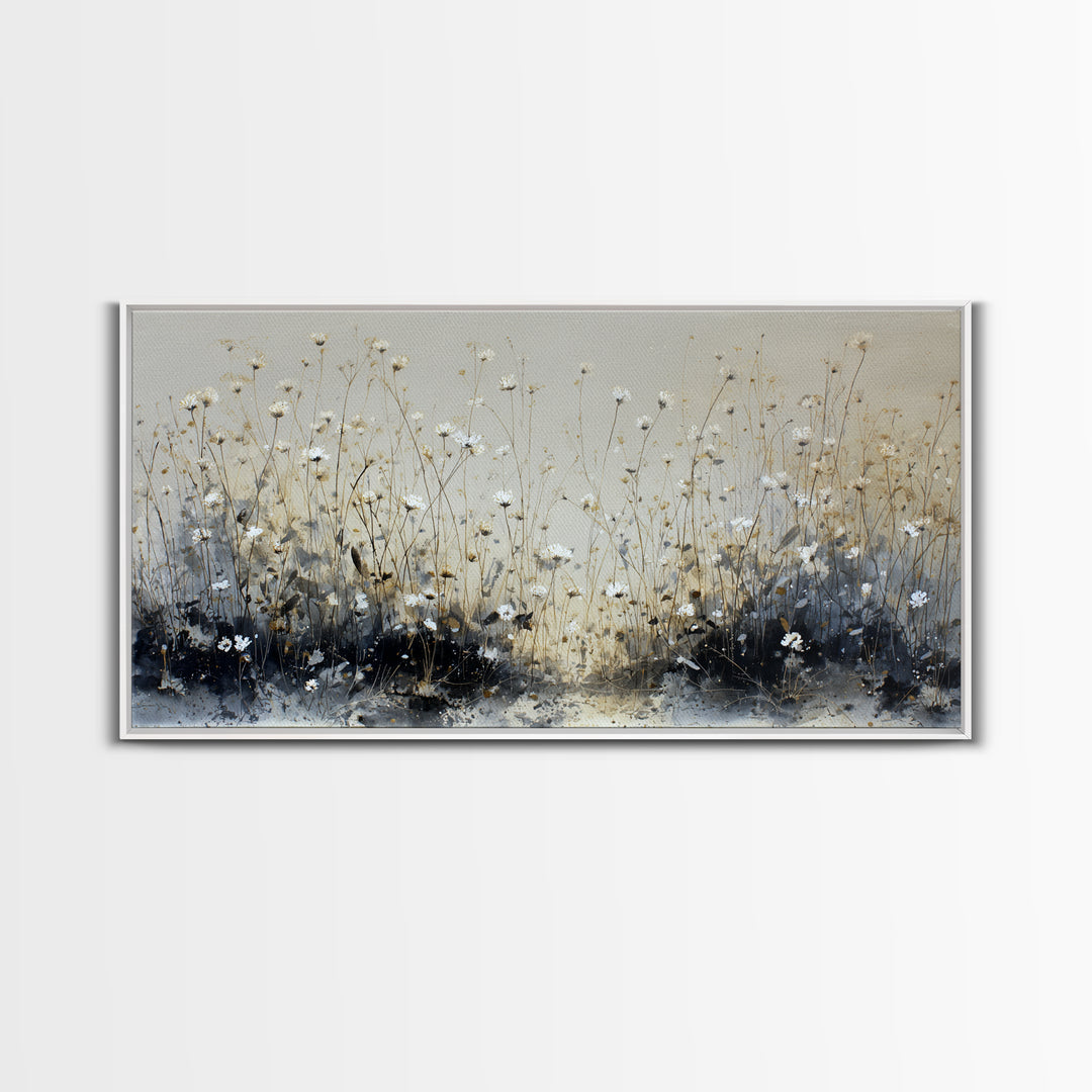 Sunlit Meadow with Delicate Flowers Framed Canvas Print, Guest Bedroom Art, Bedroom Decor, Watercolor Art, Guest, GBA-2x1-35