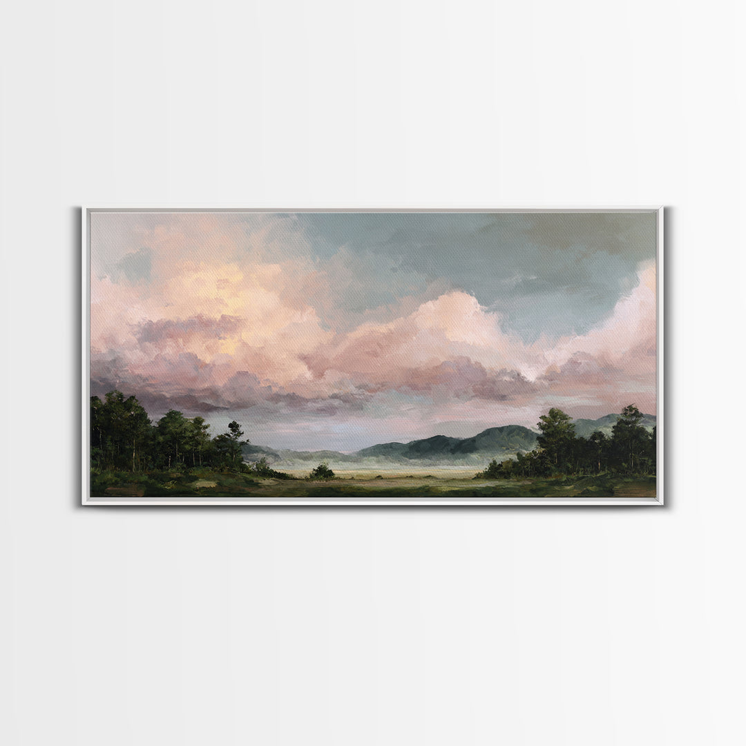 Romantic Cloudscape in Blush and Ivory Framed Canvas Print, Guest Bedroom Art, Printable Art, Bedroom Decor, Fine Art, Guest, GBA-2x1-55
