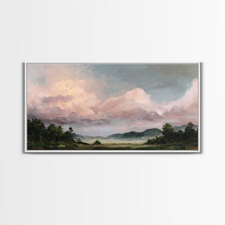Romantic Cloudscape in Blush and Ivory Framed Canvas Print, Guest Bedroom Art, Printable Art, Bedroom Decor, Fine Art, Guest, GBA-2x1-55