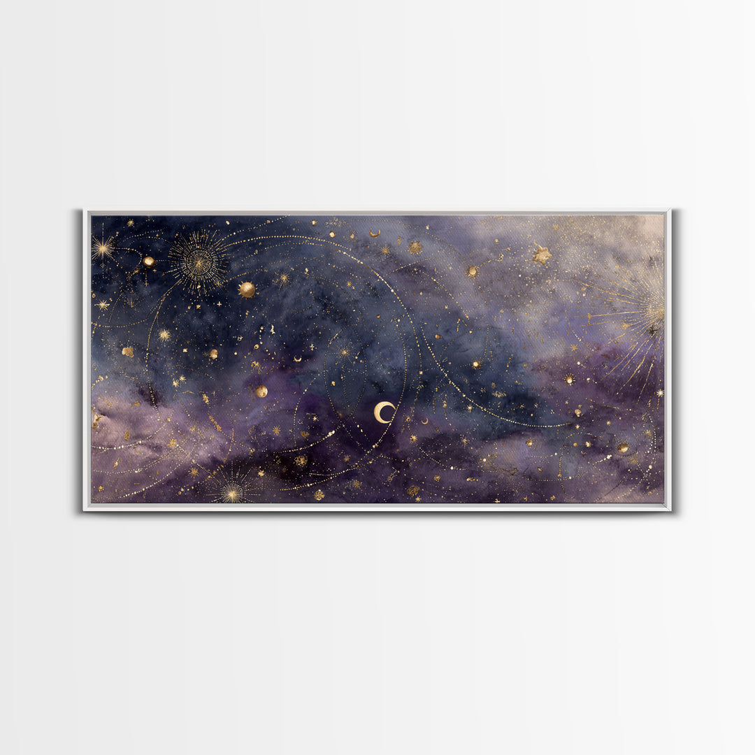 Minimal Moon and Stars Composition Framed Canvas Print, Guest Bedroom Art, Print, Bedroom Decor, Oil Painting, Guest, GBA-2x1-60
