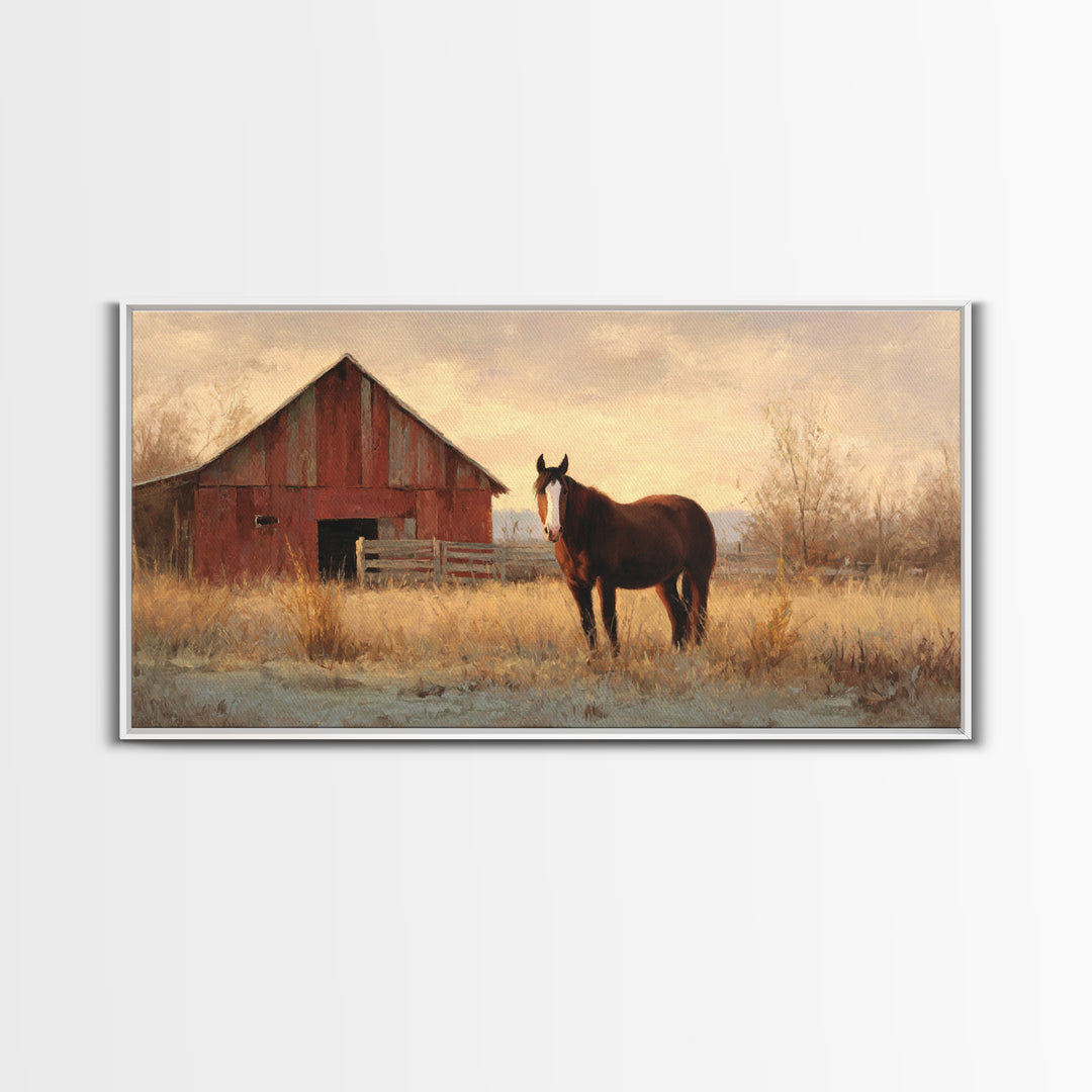 Quiet Horse Pasture at Sunset Framed Canvas Print, Guest Bedroom Art, Prints, Bedroom Decor, Abstract Art, Guest 165, GBA-2x1-65