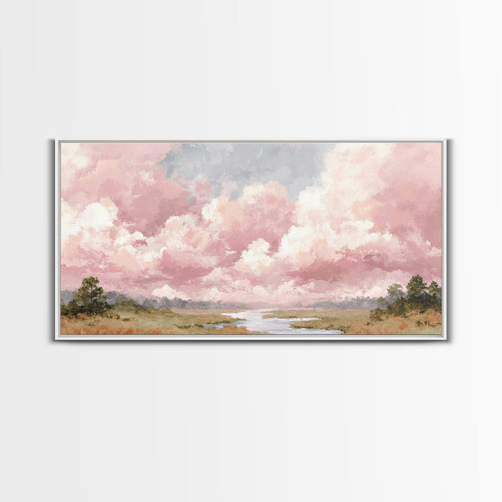 Romantic Cloudscape in Blush and Ivory Framed Canvas Print, Guest Bedroom Art, Poster, Bedroom Decor, Fine Art, Guest, GBA-2x1-7
