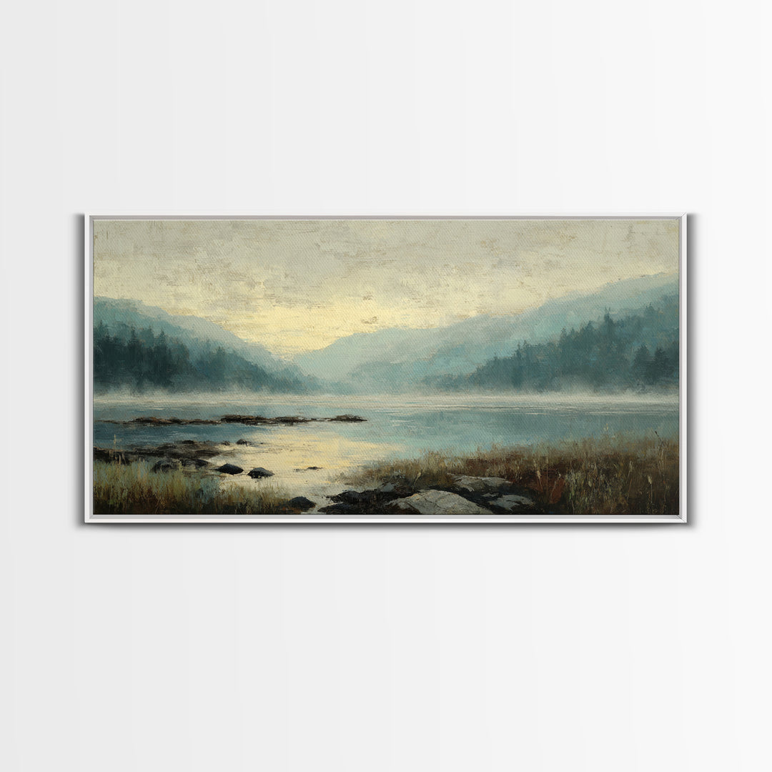 Soft Mountain Horizon Framed Canvas Print, Guest Bedroom Art, Boho Decor, Bedroom Decor, Fine Art, Guest, Digital Prints, GBA-2x1-75